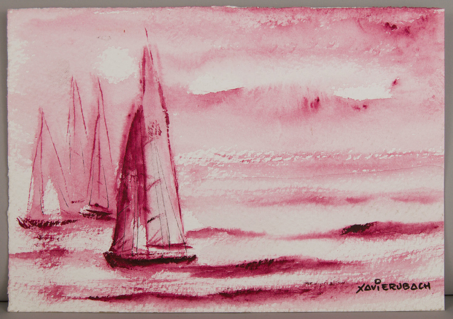 XAVIER UBACH | MARINA EN CARMÍN (ESTUDIO MONOCROMO) | ACUARELA ORIGINAL | ABSTRACCIÓN LÍRICA