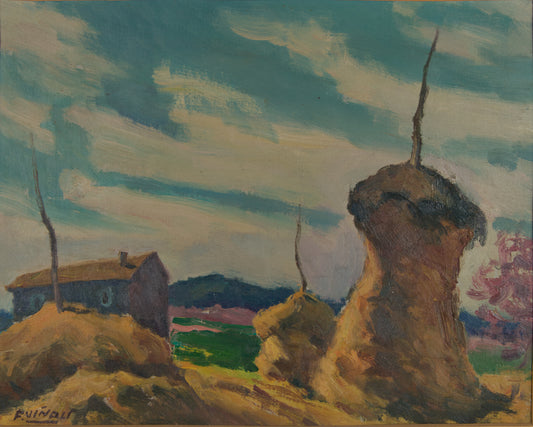 Frederic Viñals | Paisaje Rural con Pallers | Óleo Original sobre Lienzo