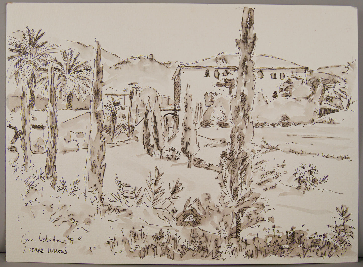 JOSEP SERRA LLIMONA | MASÍA CAN CORTADA (BARCELONA) | ESCUELA CATALANA | TINTA Y AGUADA SOBRE PAPEL