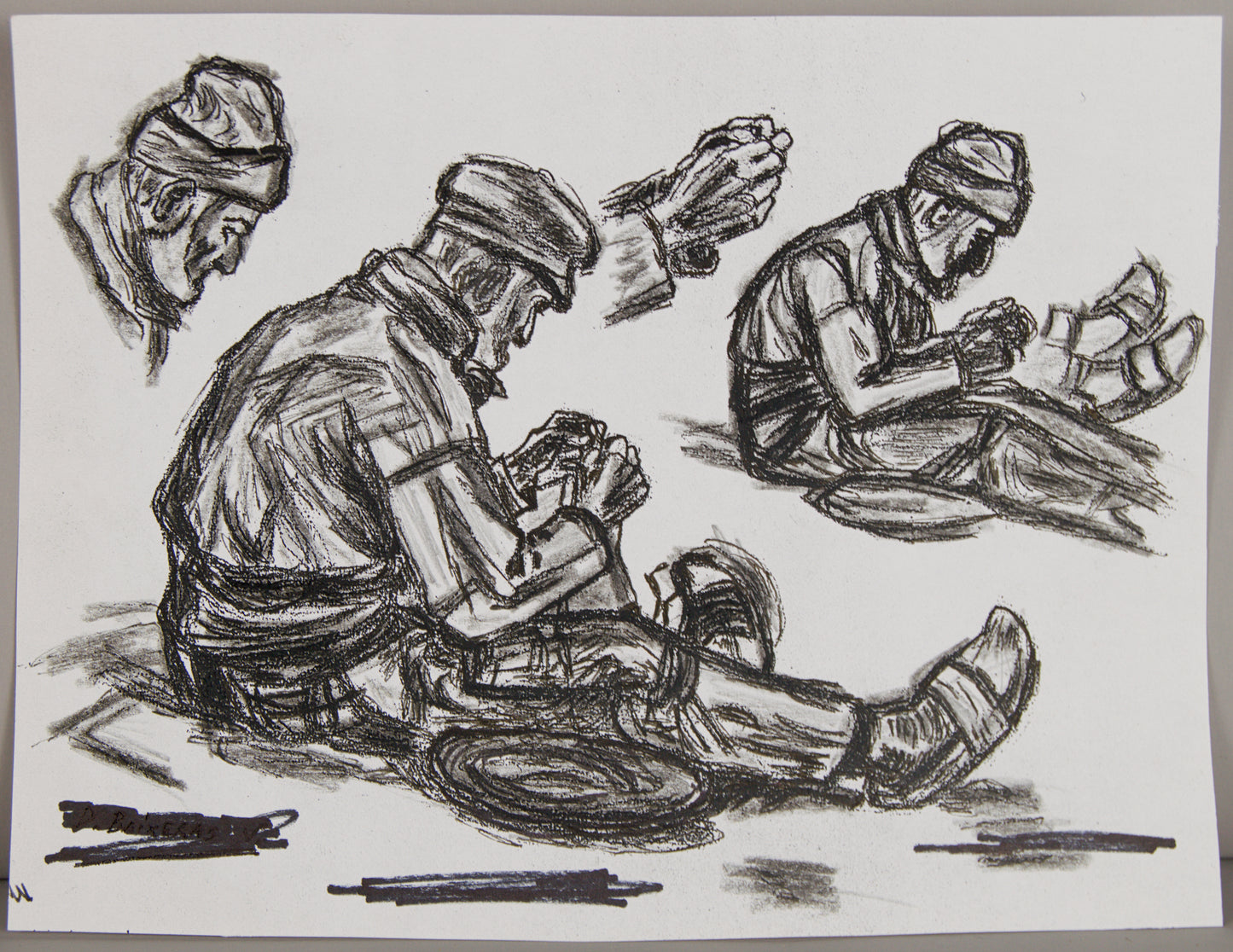 Dionís Baixeras | Estudio de Carácter (Perspectivas del Rostro) | Dibujo Original a Carboncillo
