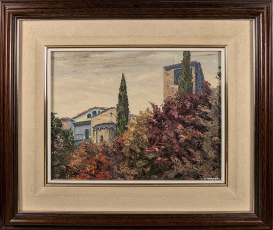 Lluís Mestres Borrell | Paisaje Rural con Ermita | Óleo a la Espátula | 1984