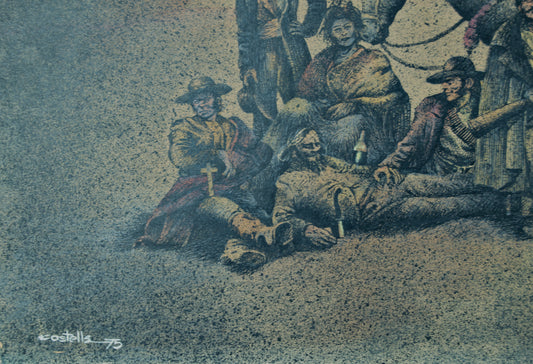 Castells | La Partida de Bandoleros (1975) | Acuarela y Técnica Mixta Original
