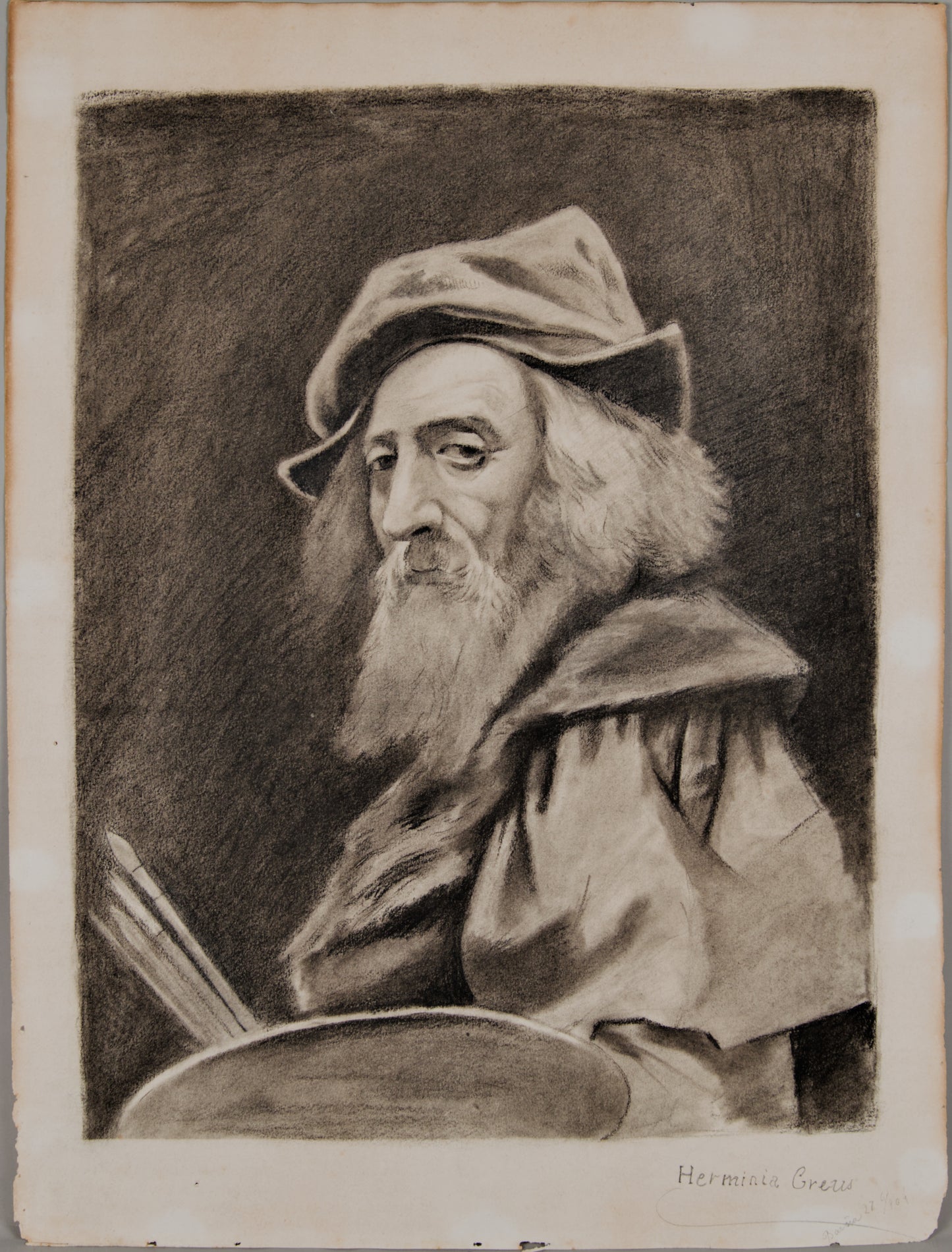 Herminia Creus | El Artista ante el Espejo | Dibujo Original al Carboncillo