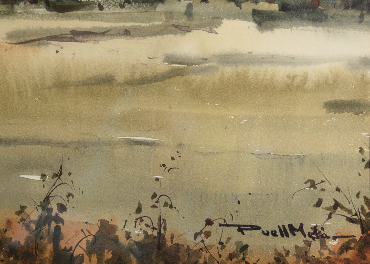Puell Meliá | Mediterrane Atmosphäre: Ländliche Landschaft mit Glockenturm | Aquarell auf Holz