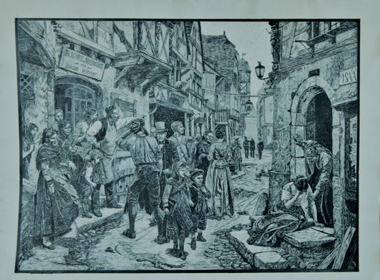 JUAN LÓPEZ (SEGÚN B. VAUTIER) | "EL ARRESTO" (DIE VERHAFTUNG) | ESCUELA DE DÜSSELDORF | OBRA GRÁFICA S. XIX