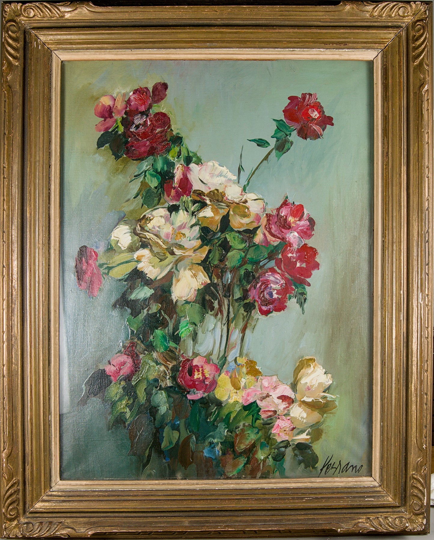 Josep Miquel Serrano | Bodegón Floral Matérico | Óleo sobre Lienzo | Escuela Catalana S. XX