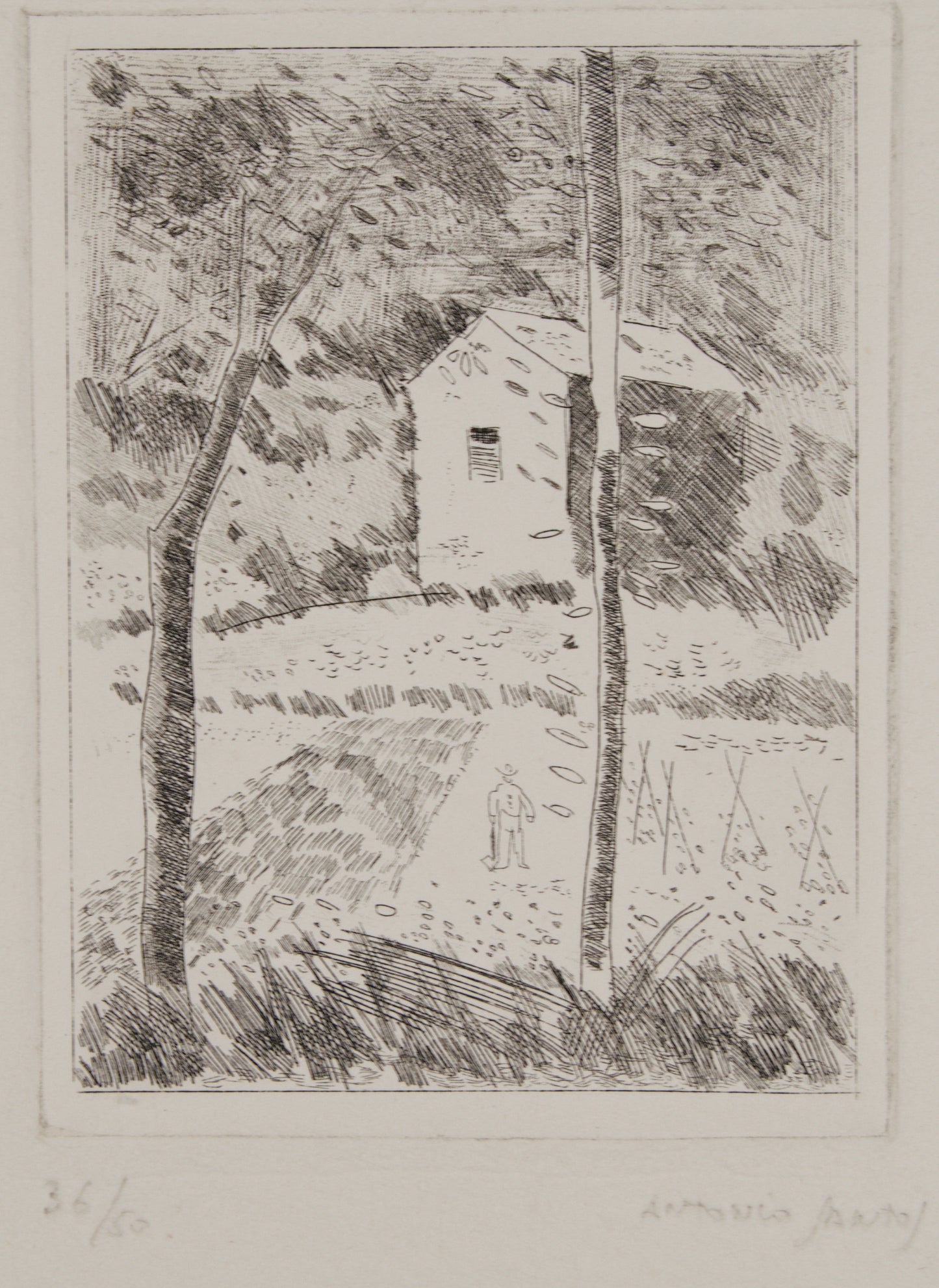 ANTONIO SANTOS | CASA Y CAMPO (EL CAMPESINO) (36/50) | AGUAFUERTE ORIGINAL | GRÁFICA CONTEMPORÁNEA
