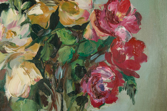 Josep Miquel Serrano | Bodegón Floral Matérico | Óleo sobre Lienzo | Escuela Catalana S. XX
