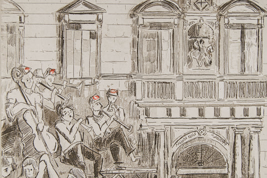 JORDI PAGANS MONTSALVATGE | SARDANAS EN BARCELONA | MAESTRO DE LA VIBRACIÓN LÍRICA | AGUAFUERTE ILUMINADO A MANO