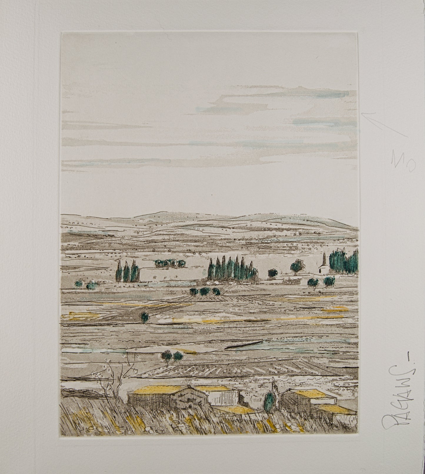 JORDI PAGANS MONTSALVATGE | PAISAJE DE CAMPOS | MAESTRO DEL PAISAJE LÍRICO CATALÁN | AGUAFUERTE ILUMINADO A MANO
