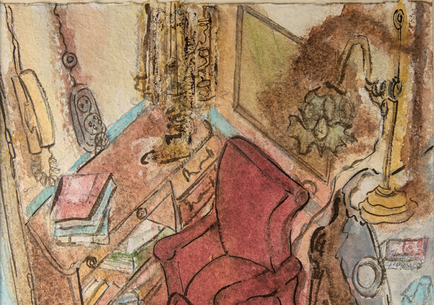 Autor Ilegible | "Sala de estar con butaca roja" | Obra Original de 1998