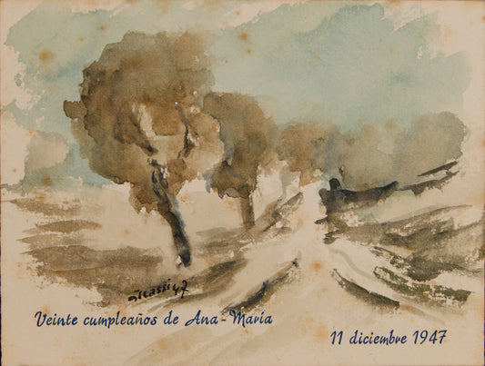 JOSÉ ROMERO ESCASSI | SERIE DE OCHO PAISAJES CONMEMORATIVOS | ESCUELA MADRILEÑA | ACUARELA SOBRE CARTULINA