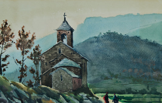 Guillem Fresquet | Paisaje Románico (Camino a la Ermita) | Acuarela Original sobre Papel