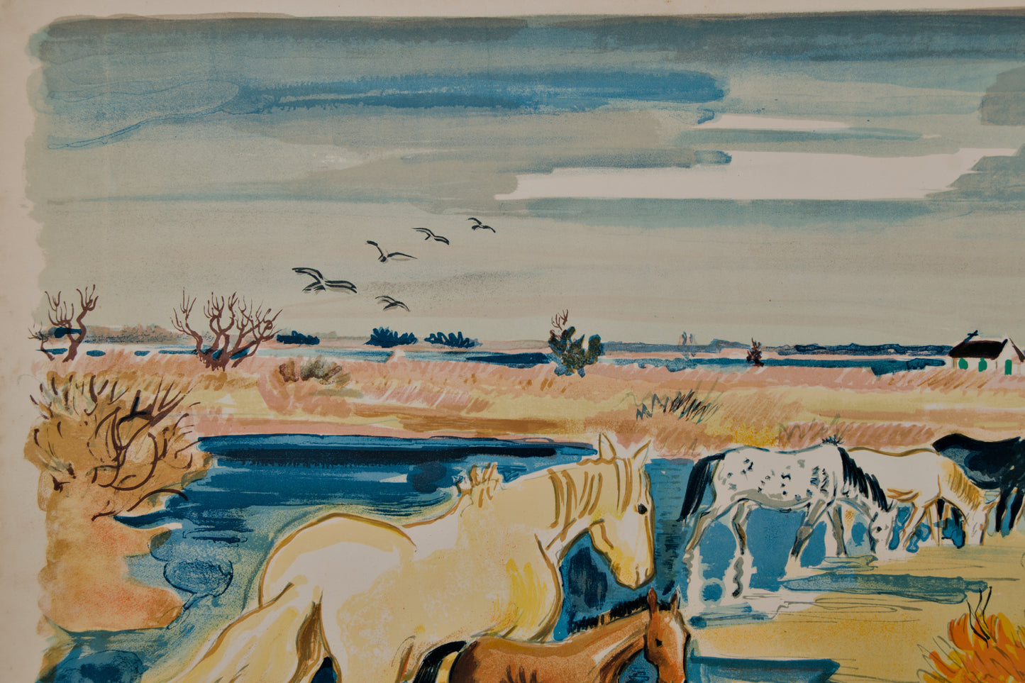 YVES BRAYER | CABALLOS EN LA CAMARGA | FIGURACIÓN FRANCESA | LITOGRAFÍA A COLOR