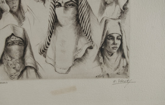 EDMOND VALÈS | LITHAMS (MUJERES VELADAS) | ORIENTALISMO ETNOGRÁFICO | GRABADO A PUNTA SECA