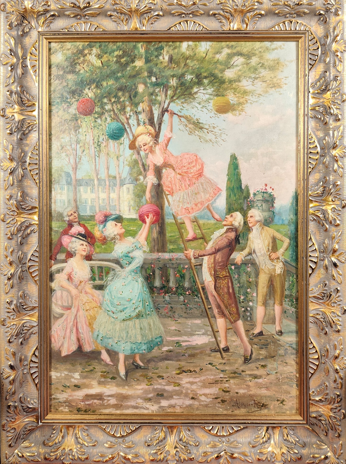 Mariano Alonso Pérez | Fiesta Galante | Óleo sobre lienzo | Pintura de Casacones S. XIX