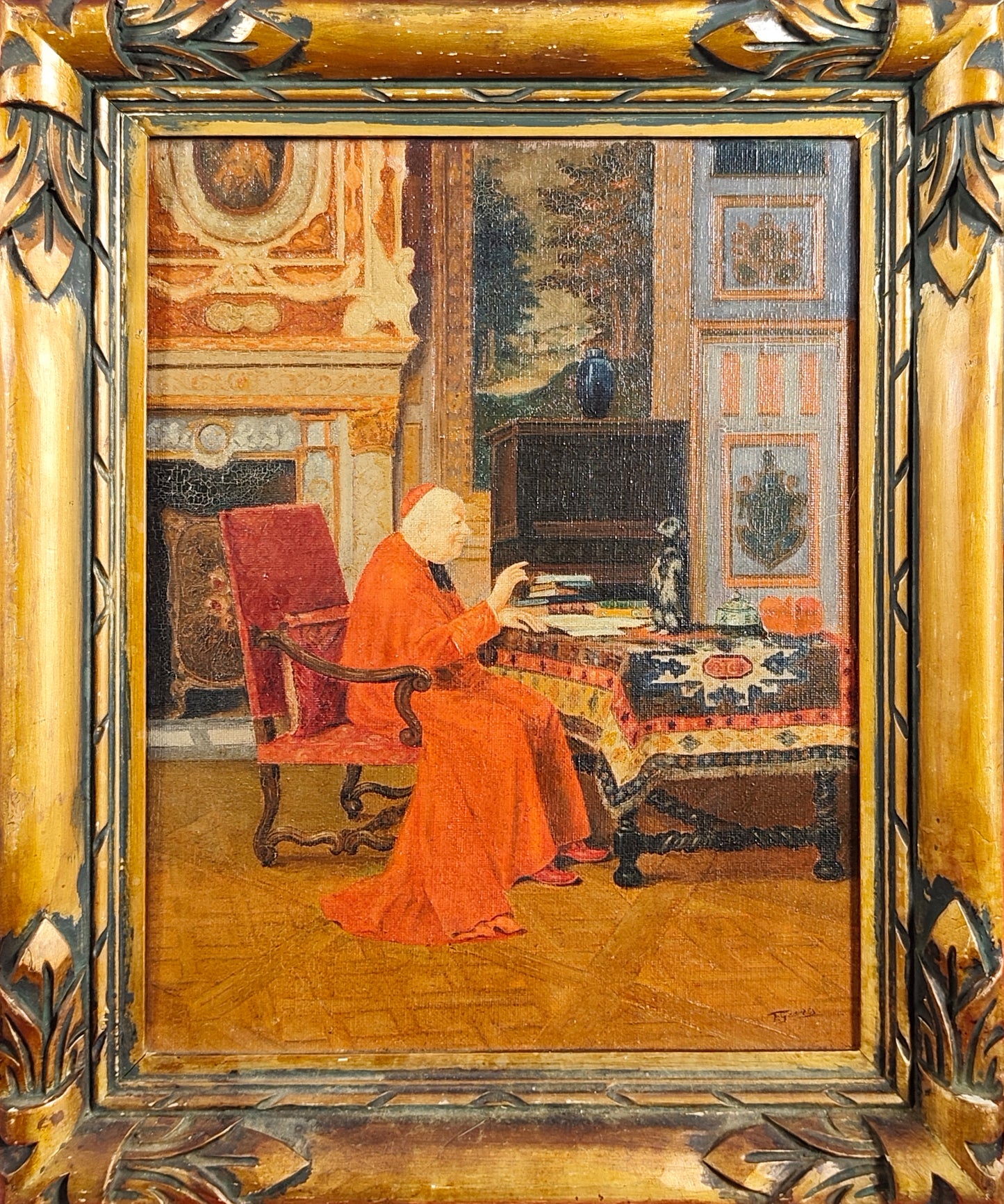 Frans Geerts | El Cardenal en su Estudio | Óleo sobre lienzo | Costumbrismo Anecdótico Belga