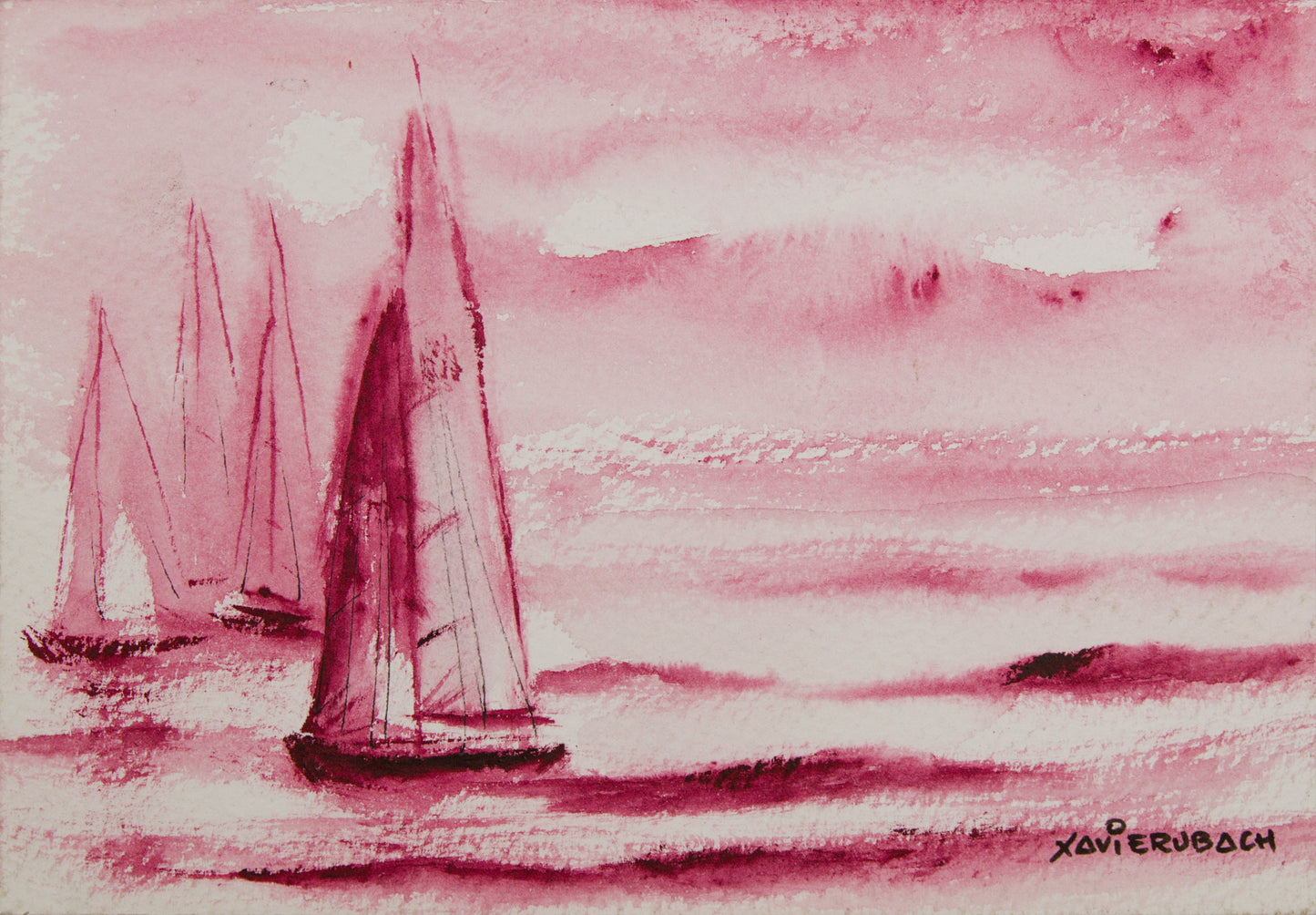 XAVIER UBACH | MARINA EN CARMÍN (ESTUDIO MONOCROMO) | ACUARELA ORIGINAL | ABSTRACCIÓN LÍRICA