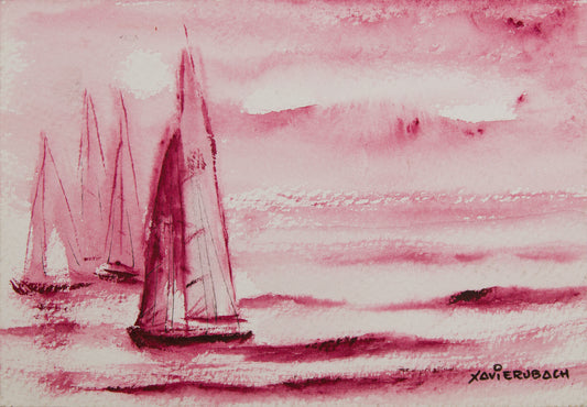 XAVIER UBACH | MARINA EN CARMÍN (ESTUDIO MONOCROMO) | ACUARELA ORIGINAL | ABSTRACCIÓN LÍRICA