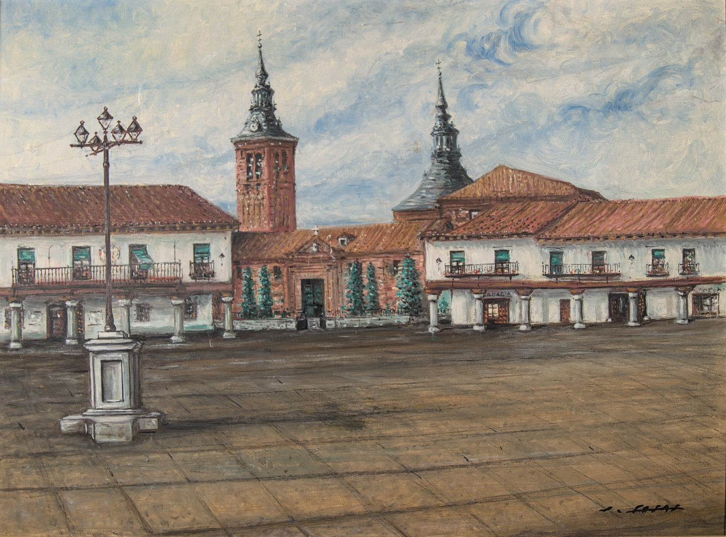 Jesús Casas | Plaza de Navalcarnero: Paisaje Urbano Monumental | Óleo sobre Lienzo (1978)