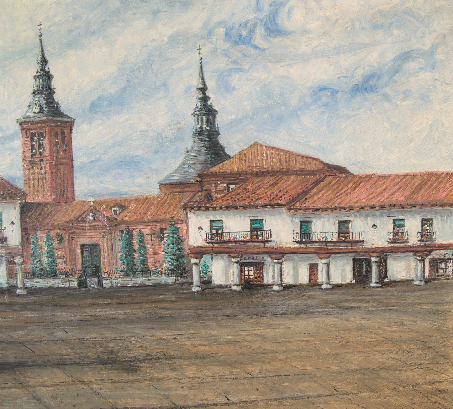 Jesús Casas | Plaza de Navalcarnero: Paisaje Urbano Monumental | Óleo sobre Lienzo (1978)