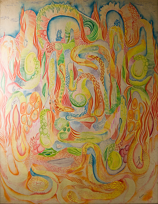 JULIO LINARES | EL PRIMER DÍA (1973) | ARTE VISIONARIO Y PSICODELIA | TÉCNICA MIXTA