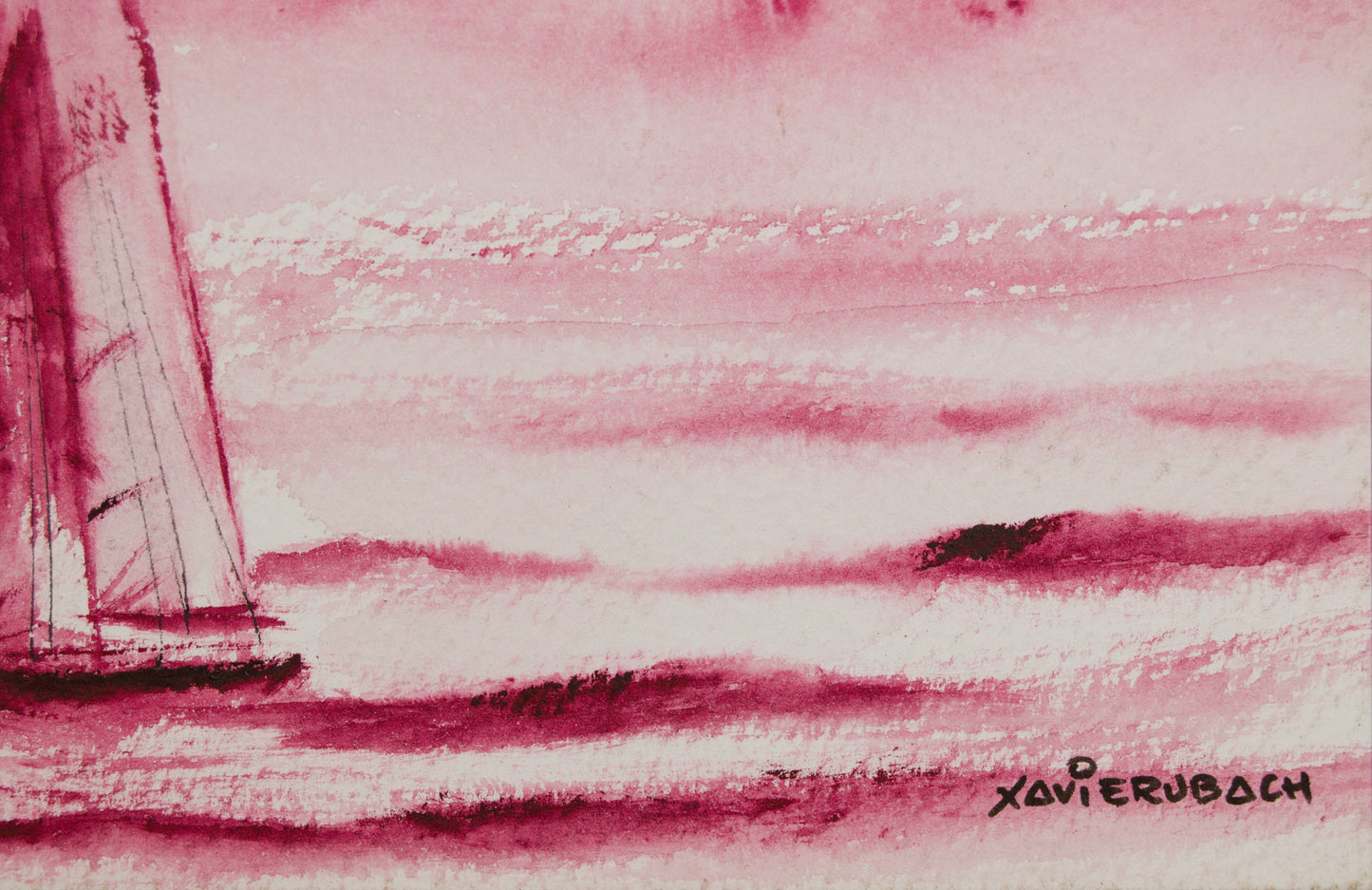 XAVIER UBACH | MARINA EN CARMÍN (ESTUDIO MONOCROMO) | ACUARELA ORIGINAL | ABSTRACCIÓN LÍRICA