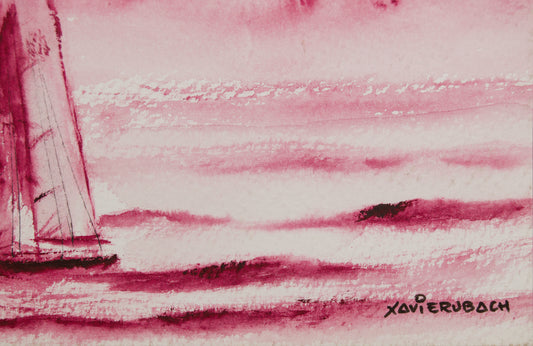 XAVIER UBACH | MARINA EN CARMÍN (ESTUDIO MONOCROMO) | ACUARELA ORIGINAL | ABSTRACCIÓN LÍRICA