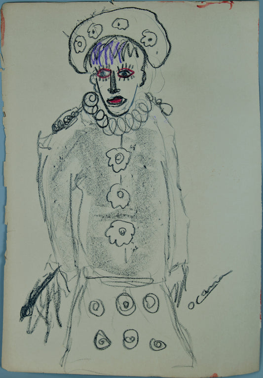 JOSÉ PÉREZ OCAÑA | HARLEQUIN WITH FLOWERS AND ROLLET | SPANISH TRANSITION | MIXED TECHNIQUE