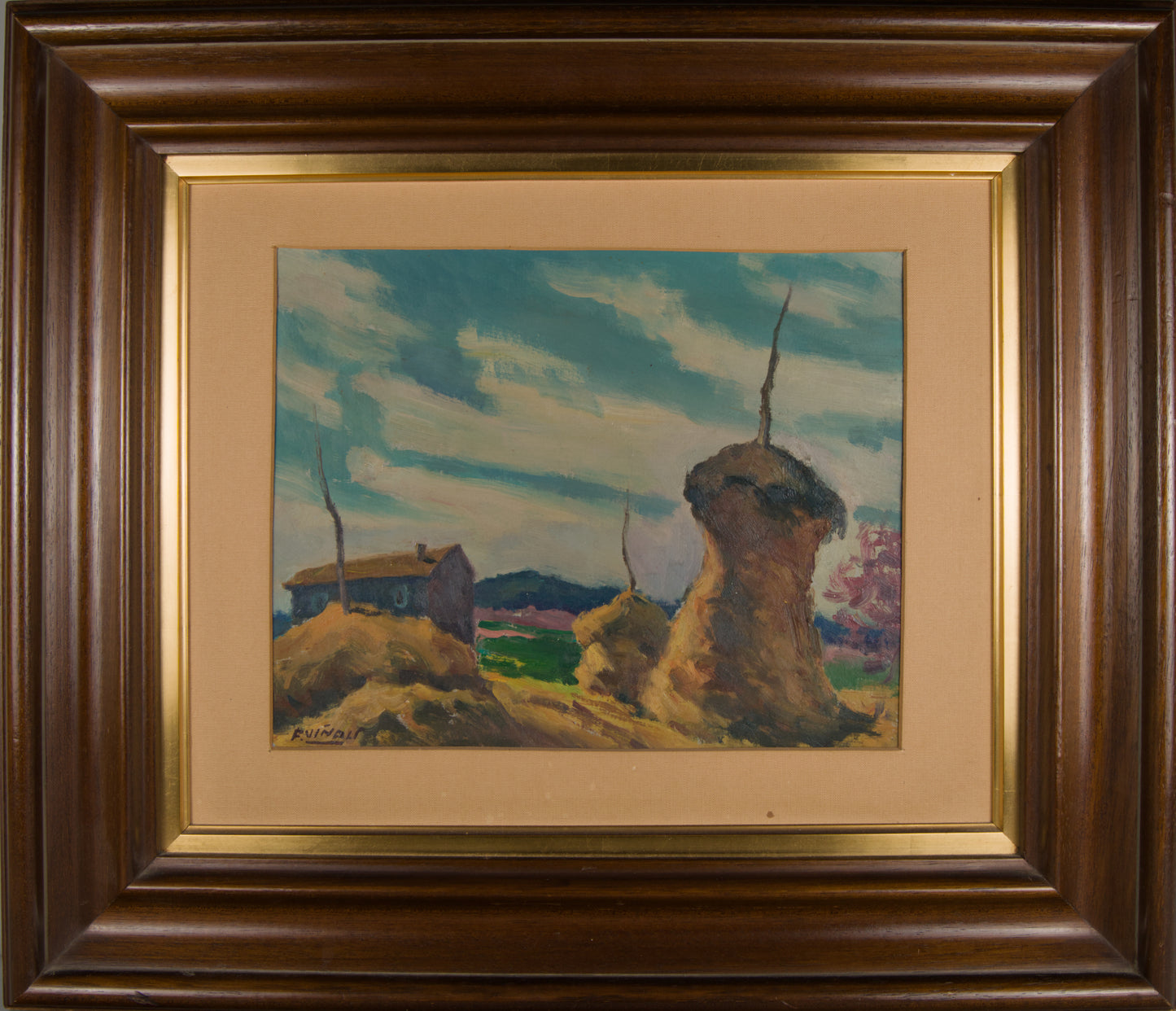 Frederic Viñals | Paisaje Rural con Pallers | Óleo Original sobre Lienzo