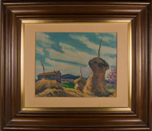 Frederic Viñals | Paisaje Rural con Pallers | Óleo Original sobre Lienzo