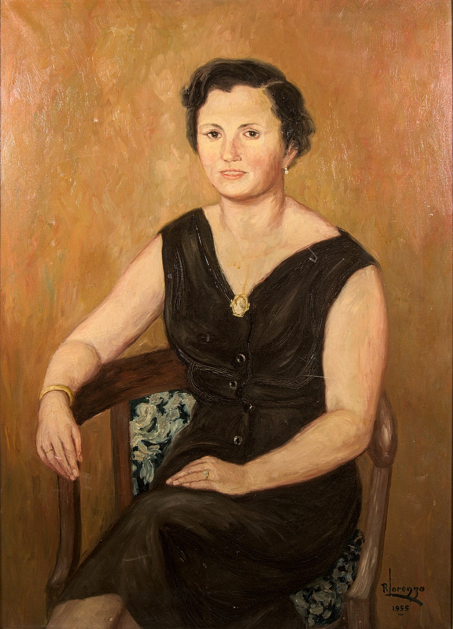 Rogelio Lorenzo | Elegancia Burguesa de los 50: Retrato Femenino | Óleo de Gran Formato | 1955
