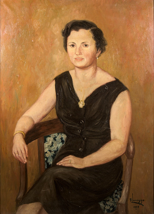 Rogelio Lorenzo | Elegancia Burguesa de los 50: Retrato Femenino | Óleo de Gran Formato | 1955