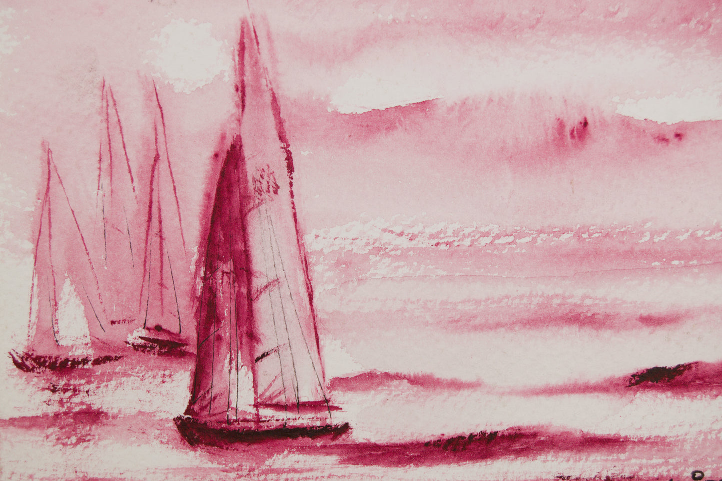 XAVIER UBACH | MARINA EN CARMÍN (ESTUDIO MONOCROMO) | ACUARELA ORIGINAL | ABSTRACCIÓN LÍRICA