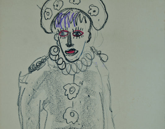 JOSÉ PÉREZ OCAÑA | HARLEQUIN WITH FLOWERS AND ROLLET | SPANISH TRANSITION | MIXED TECHNIQUE