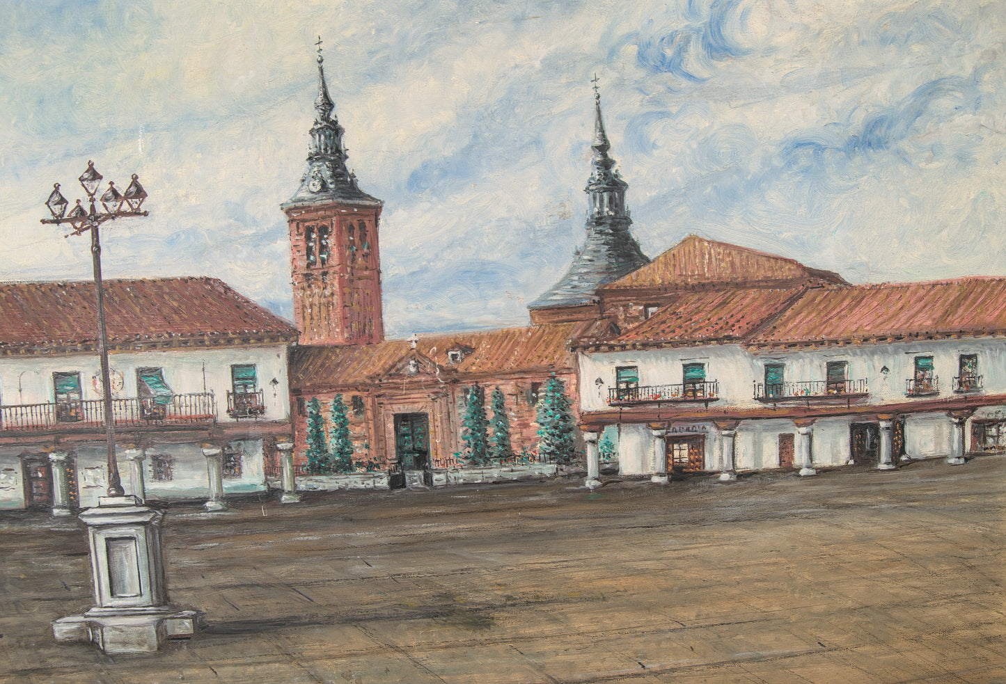 Jesús Casas | Plaza de Navalcarnero: Paisaje Urbano Monumental | Óleo sobre Lienzo (1978)