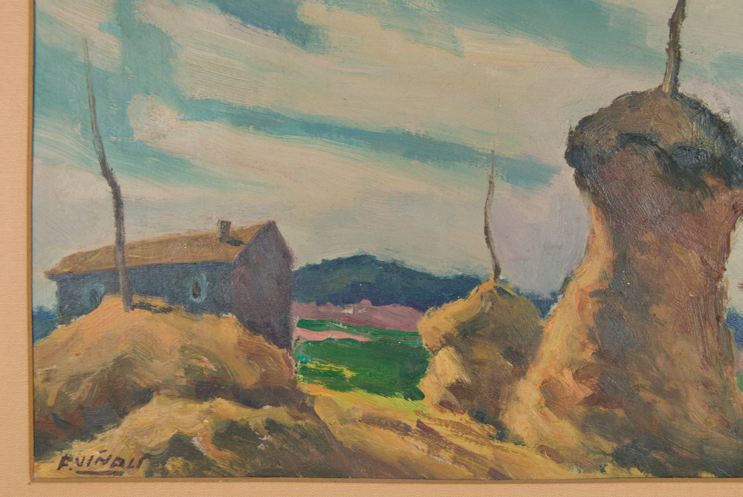 Frederic Viñals | Paisaje Rural con Pallers | Óleo Original sobre Lienzo