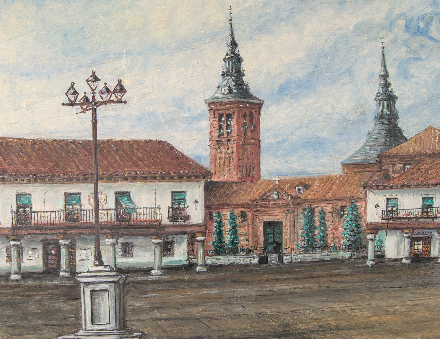 Jesús Casas | Plaza de Navalcarnero: Paisaje Urbano Monumental | Óleo sobre Lienzo (1978)