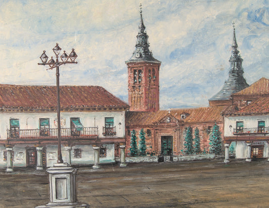 Jesús Casas | Plaza de Navalcarnero: Paisaje Urbano Monumental | Óleo sobre Lienzo (1978)
