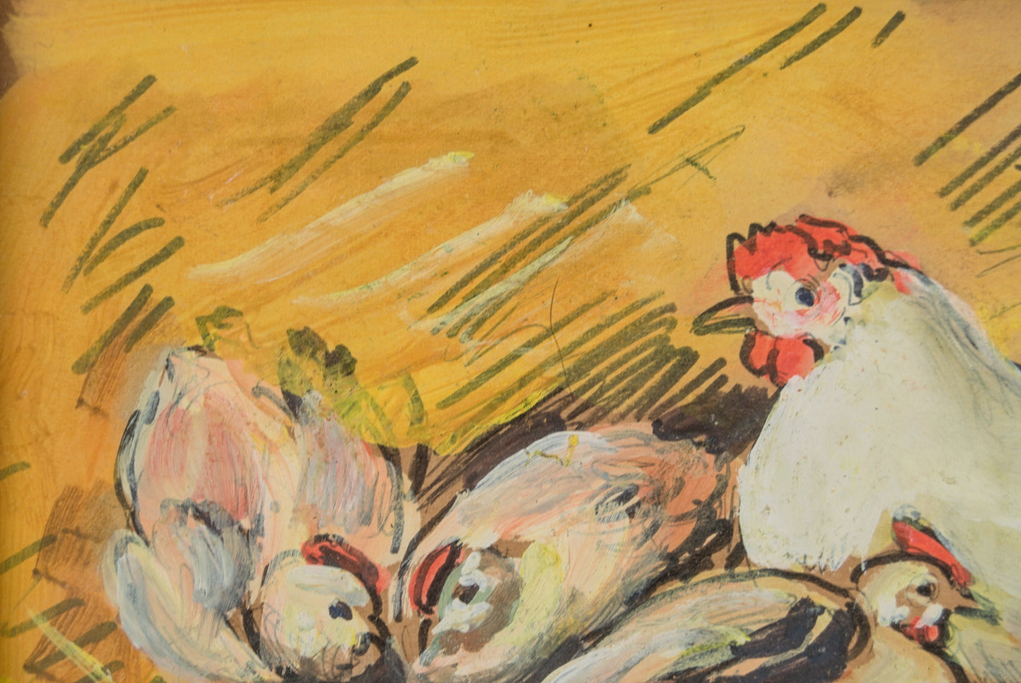 Enric Porta Mestre | "Gallinas" Costumbrista | Gouache Original sobre Papel
