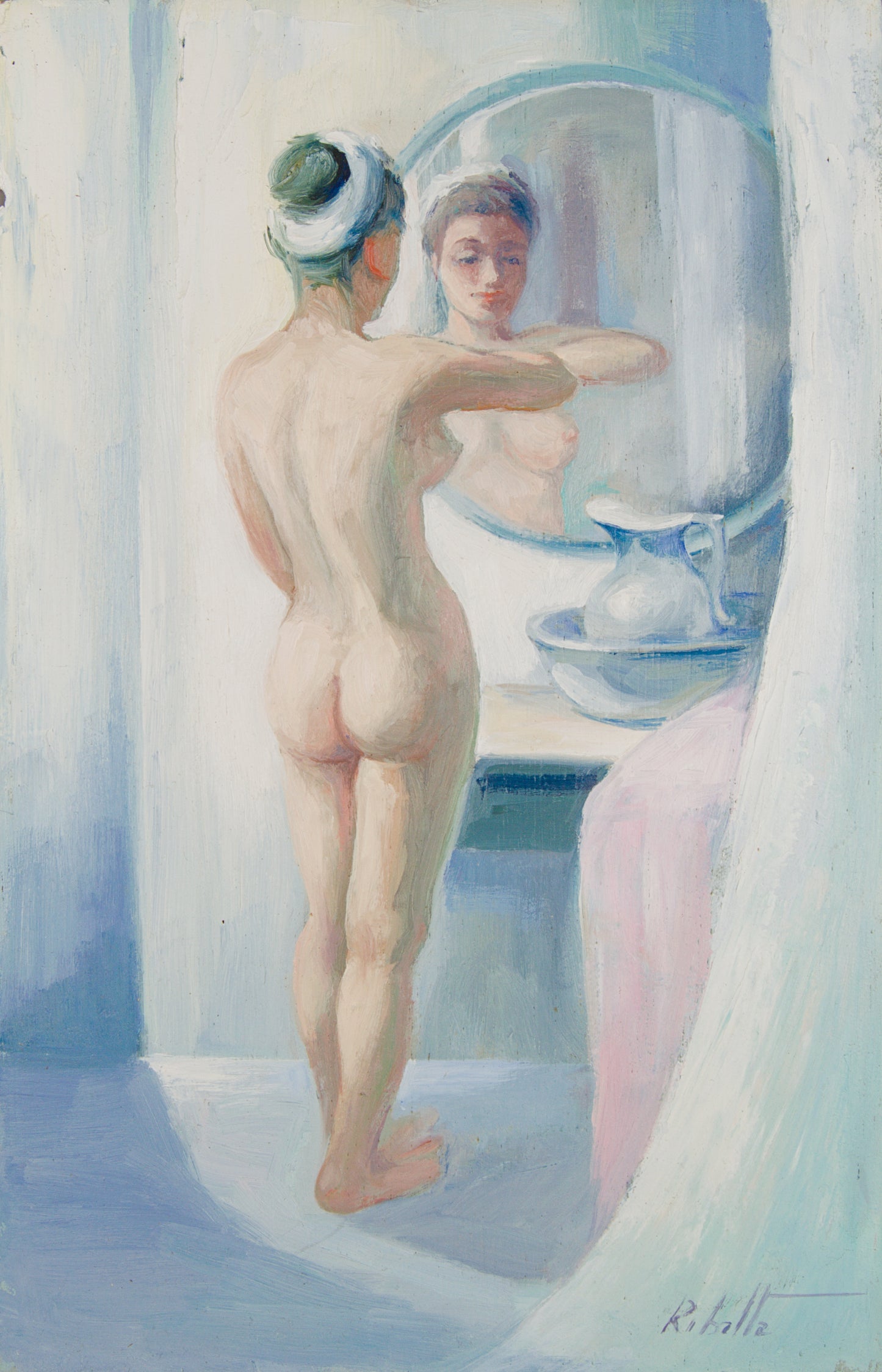 Pere Oliver Ribalta | Desnudo ante el Espejo (1999) | Óleo Original sobre Tabla