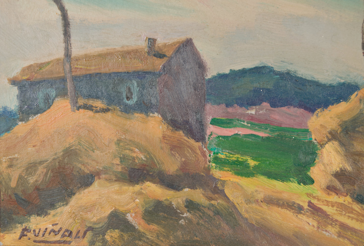 Frederic Viñals | Paisaje Rural con Pallers | Óleo Original sobre Lienzo