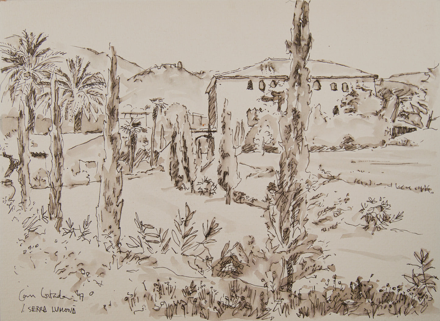 JOSEP SERRA LLIMONA | MASÍA CAN CORTADA (BARCELONA) | ESCUELA CATALANA | TINTA Y AGUADA SOBRE PAPEL
