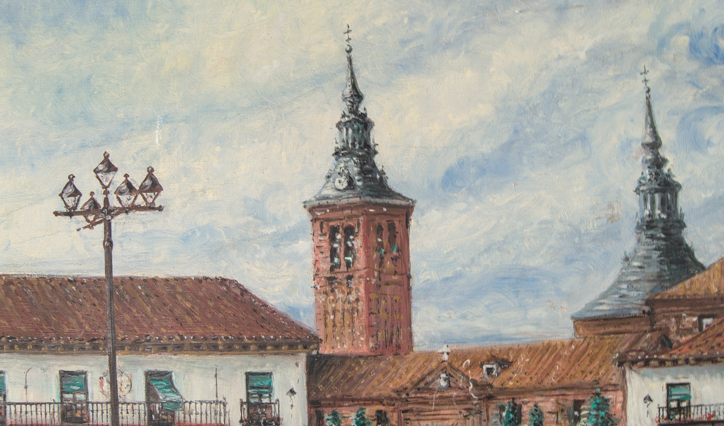 Jesús Casas | Plaza de Navalcarnero: Paisaje Urbano Monumental | Óleo sobre Lienzo (1978)