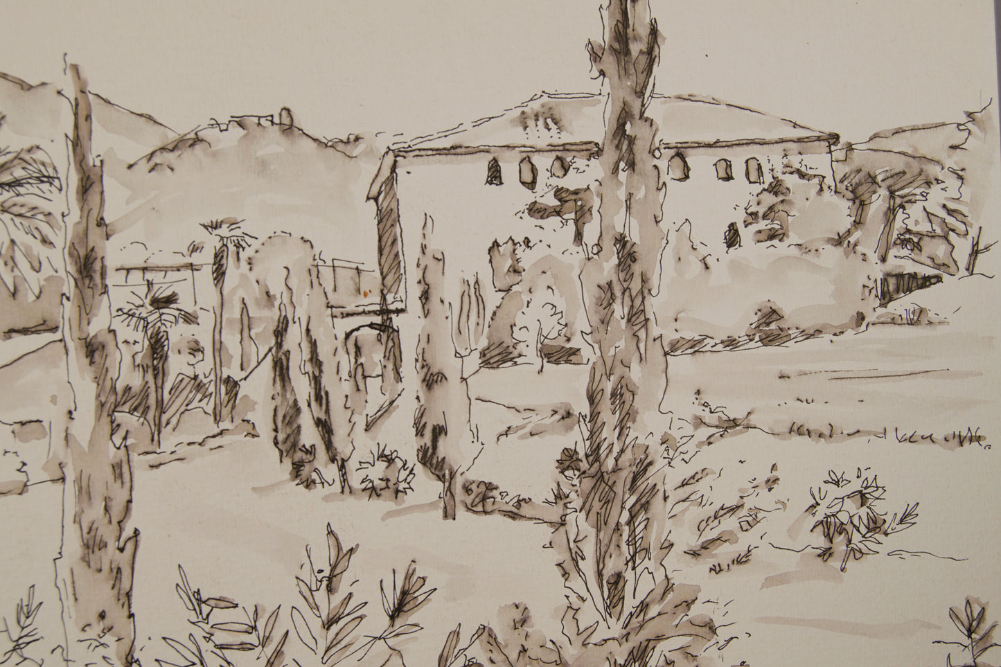JOSEP SERRA LLIMONA | MASÍA CAN CORTADA (BARCELONA) | ESCUELA CATALANA | TINTA Y AGUADA SOBRE PAPEL