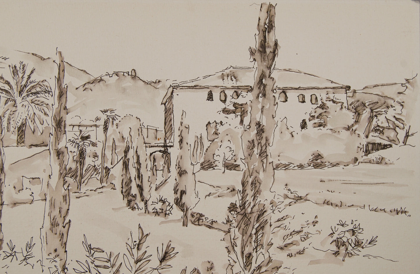 JOSEP SERRA LLIMONA | MASÍA CAN CORTADA (BARCELONA) | ESCUELA CATALANA | TINTA Y AGUADA SOBRE PAPEL