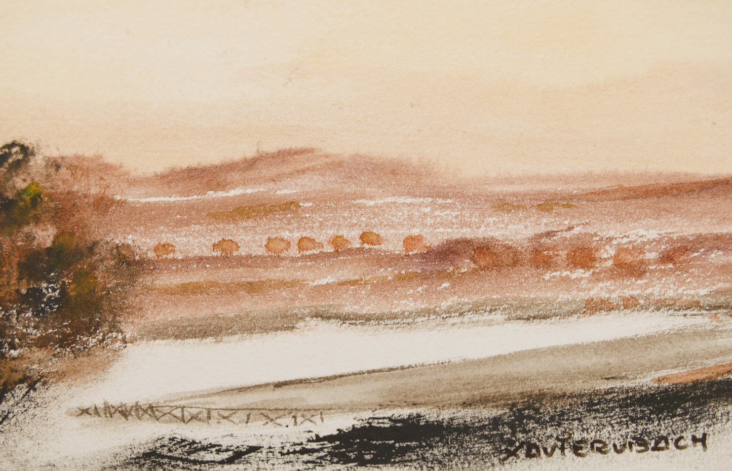 XAVIER UBACH | PAISAJE ATMOSFÉRICO CON ÁRBOL | SÍNTESIS TONAL | ACUARELA ORIGINAL SOBRE PAPEL