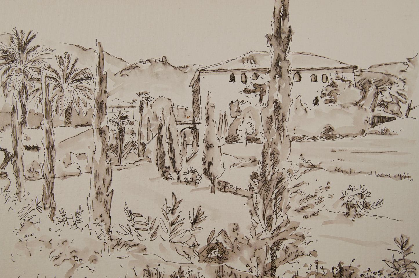 JOSEP SERRA LLIMONA | MASÍA CAN CORTADA (BARCELONA) | ESCUELA CATALANA | TINTA Y AGUADA SOBRE PAPEL