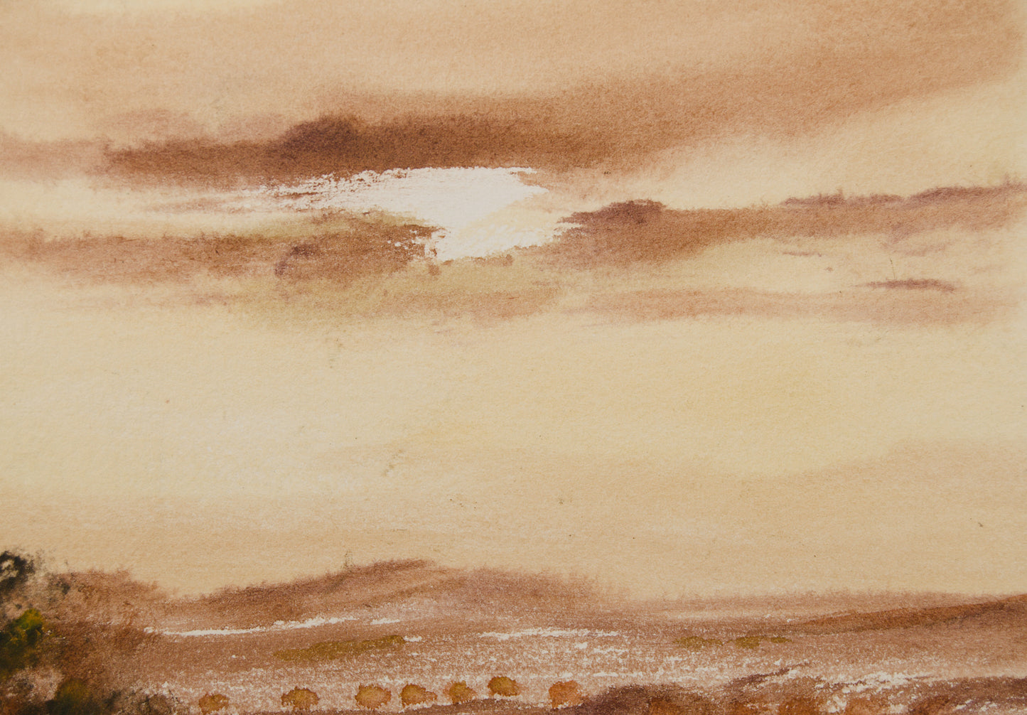 XAVIER UBACH | PAISAJE ATMOSFÉRICO CON ÁRBOL | SÍNTESIS TONAL | ACUARELA ORIGINAL SOBRE PAPEL