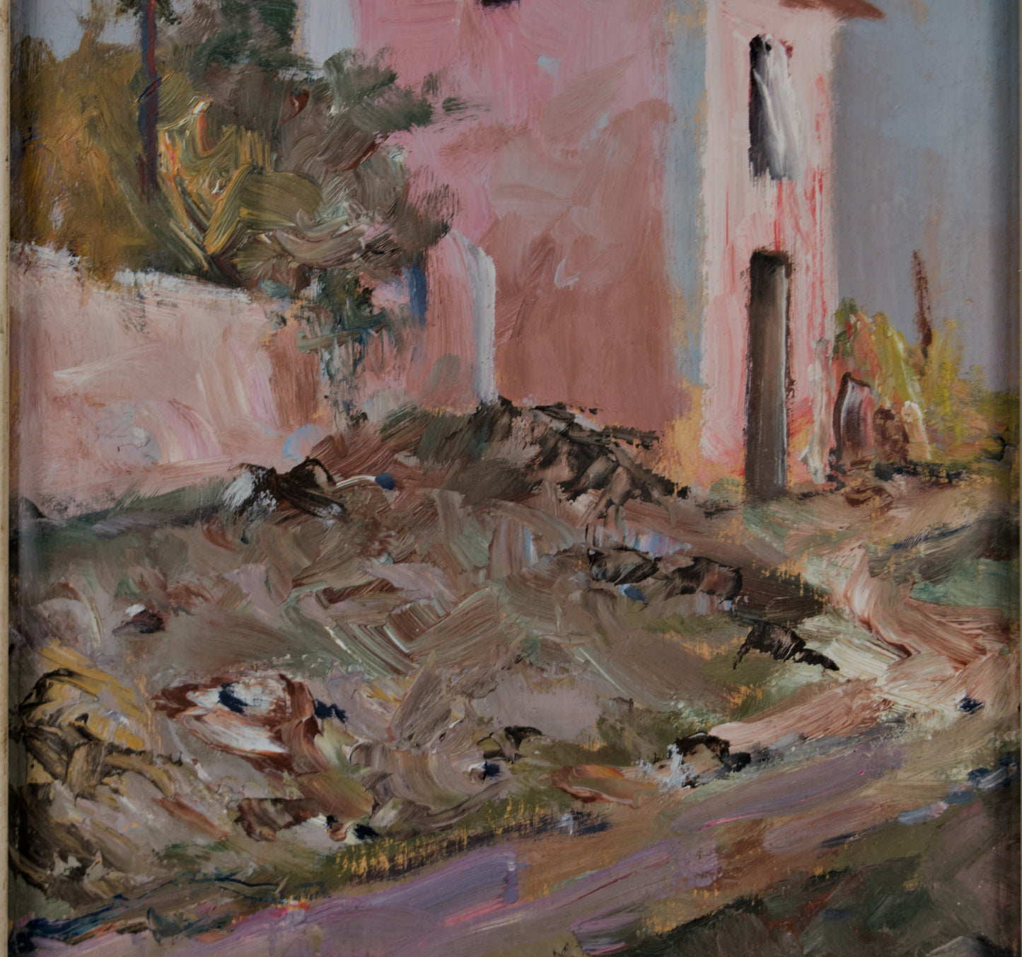 Pedro de Valencia | Paisaje Rural con Masía Rosa (1966) | Óleo Original sobre Lienzo